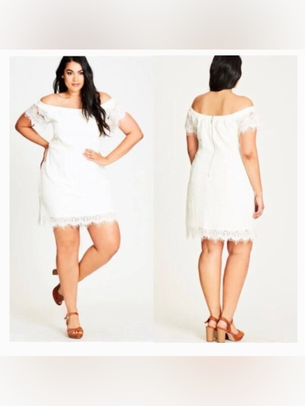 City Chic White Lace Off Shoulder Dress Plus Size Boho Bridal Cocktail Mini 14